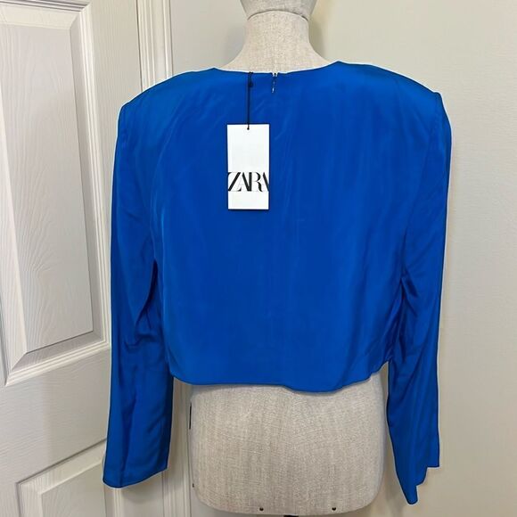 Zara Cobalt Blue Cropped Satin Effect Top Size XL NWT - Picture 2 of 3